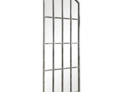 2 x Uttermost Large Arched Windowpane Mirror - Distressed Grey Finish, 82"x42.25"
