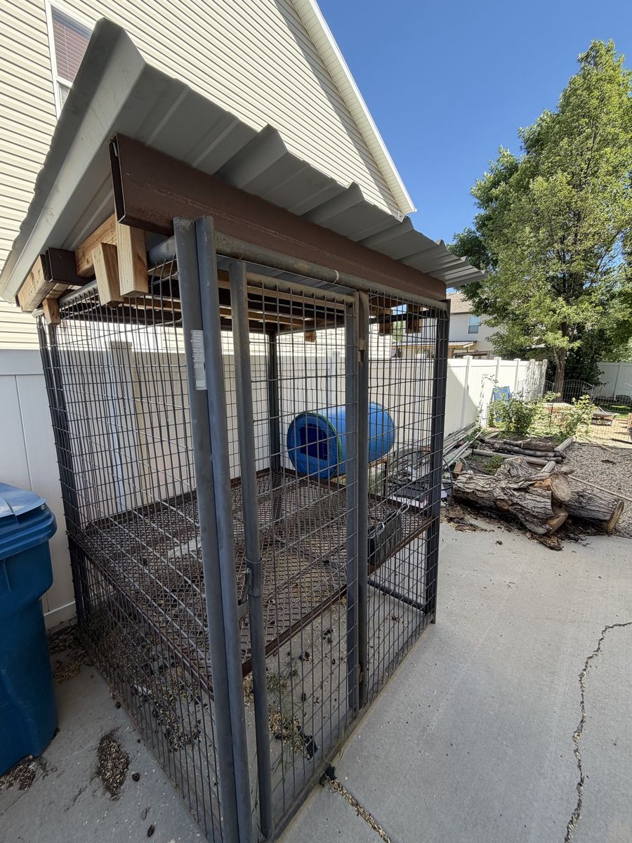 Custom Welded Steel Elevated Dog Kennel with Roof and Attached Dog House