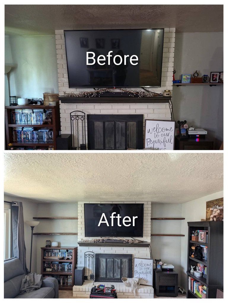 Custom Built Dark Wood Floating Shelves