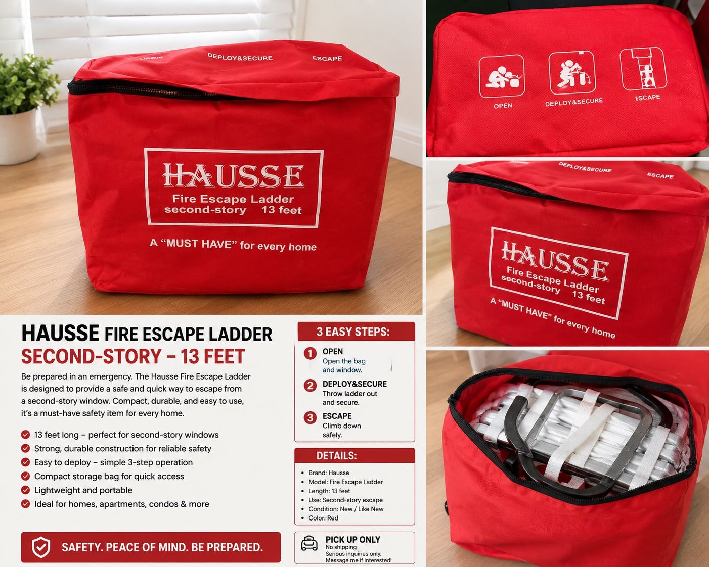 Hausse 13 Foot Second-Story Fire Escape Ladder with Storage Bag