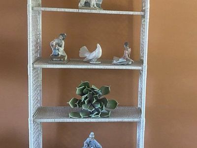 White Wicker Arch Top 5-Tier Bookshelf / Display Shelf