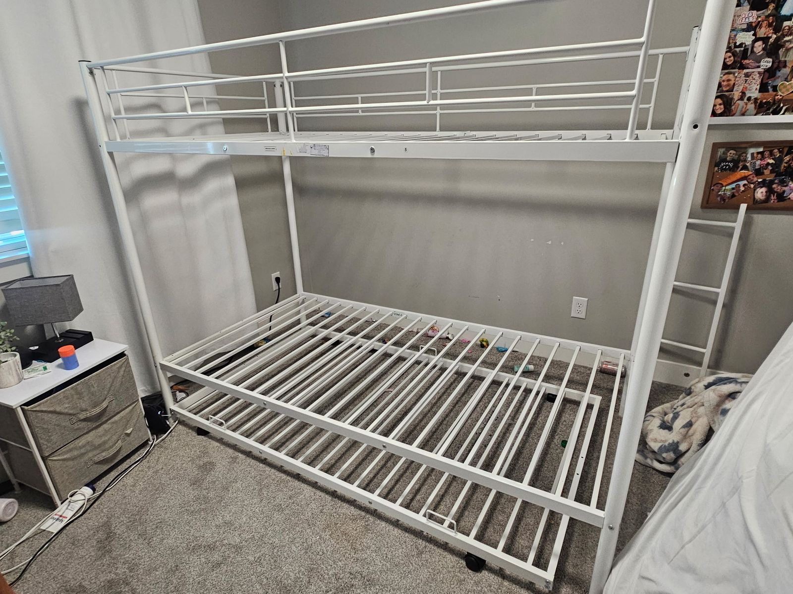 White Metal Bunk Bed with Trundle