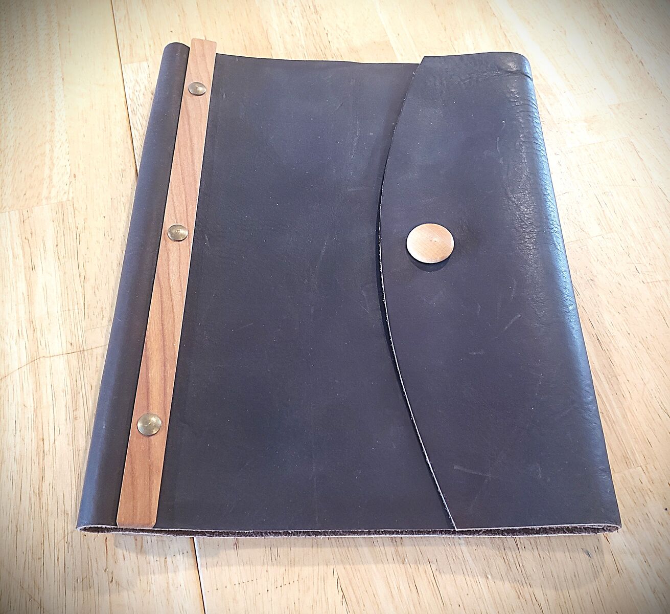 Leather Cover Journal Refillable Wooden Snap Classy Personal Gift Office Accessory