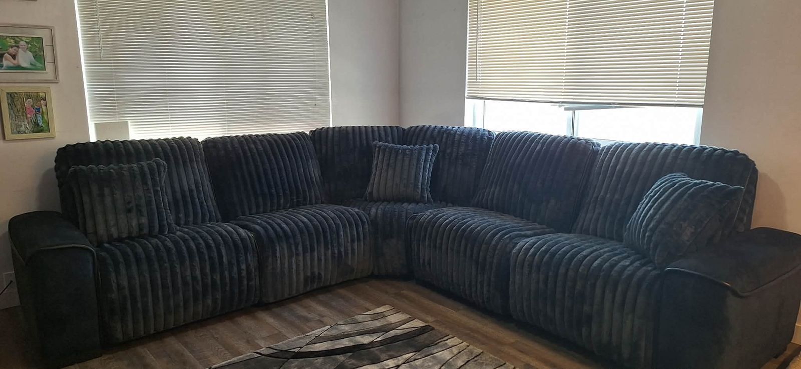 Navy Blue Soft Luxurious Corduroy L-Shaped Sectional Sofa