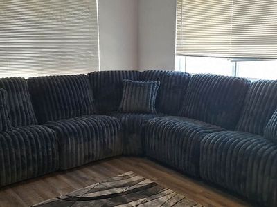 Navy Blue Soft Luxurious Corduroy L-Shaped Sectional Sofa