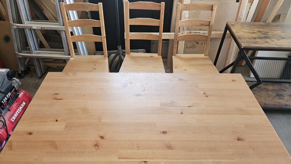 Dining Table & 3 Chairs - Light Wood, Solid Pine