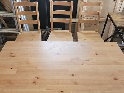 Dining Table & 3 Chairs - Light Wood, Solid Pine