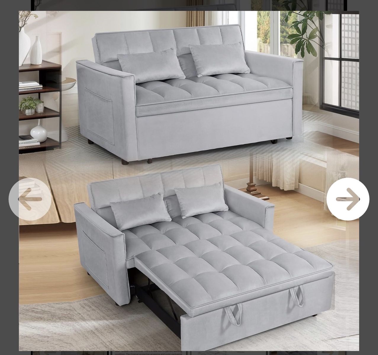 3-in-1 Convertible Sofa Bed, Velvet Gray