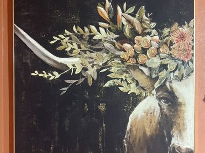 Painting of Longhorn Cow With Flowers