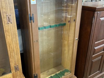 Wooden Glass Door Gun Cabinet Storage with Drawer, Displays Rifles/Shotguns
