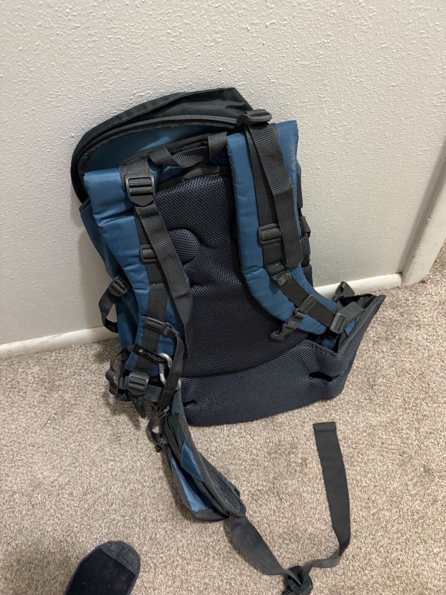 Blue Hiking Backpack with Padded Straps and Compartments
