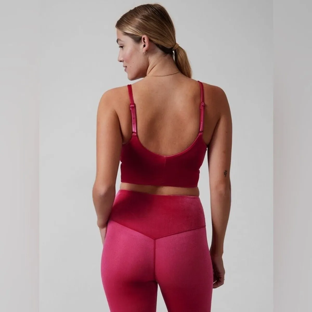 Athleta Elation Velvet Tight + Velvet Crop Set | Small | Berry Fuchsia