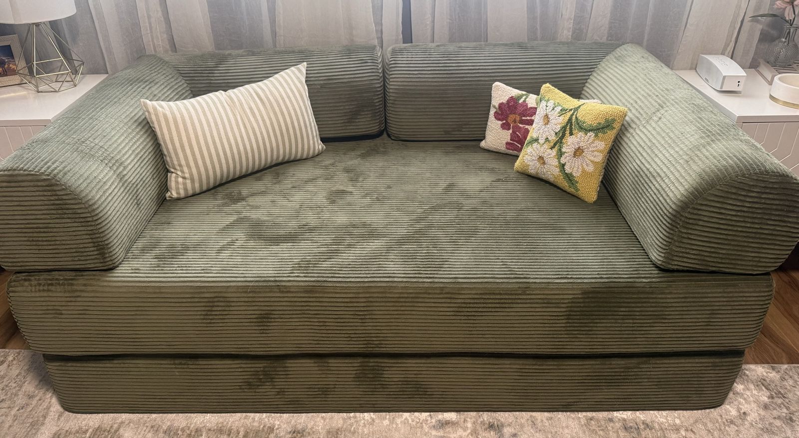 Modern Queen Sleeper Sofa Couch – Corduroy Pullout Bed – Like New