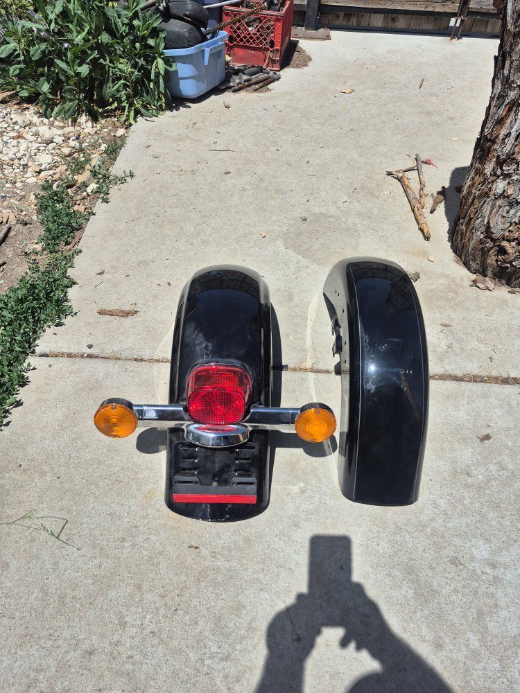 Harley Davidson Motorcycle Rear Fender with Tail Light & Turn Signals - Black Gloss Finish
