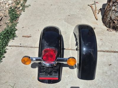 Harley Davidson Motorcycle Rear Fender with Tail Light & Turn Signals - Black Gloss Finish