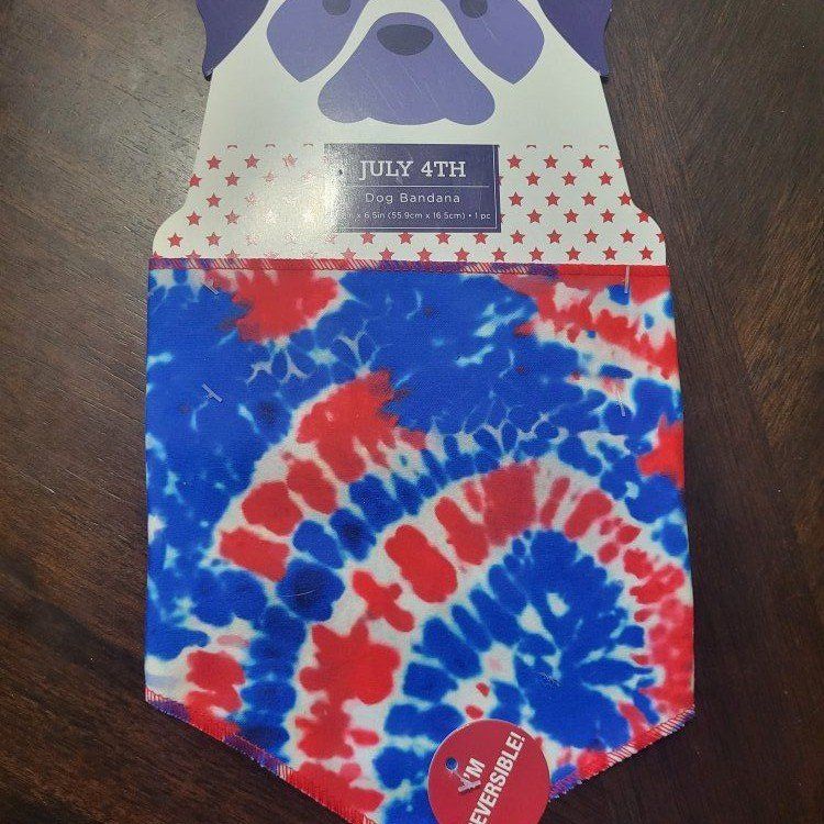 July 4th Reversible Dog Bandana - Red, White, & Blue Tie-Dye, Size S/M