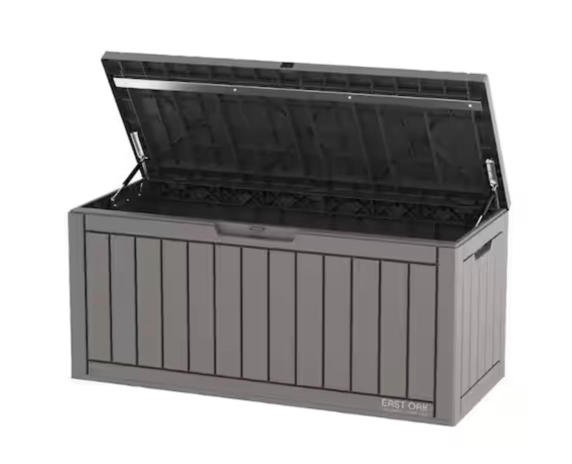 NEW 90 Gal Grey Deck Box Indoor/Outdoor Waterproof and UV Resistant Lockable Latch 400 lb Capacity