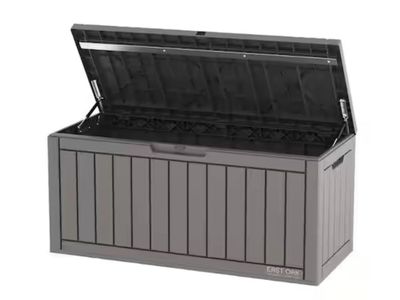 NEW 90 Gal Grey Deck Box Indoor/Outdoor Waterproof and UV Resistant Lockable Latch 400 lb Capacity