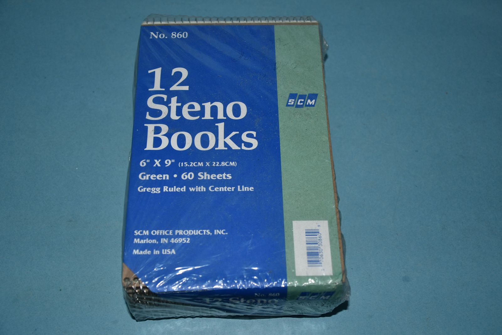 12 NEW, SEALED VINTAGE STENO BOOKS ~ GREEN ~ 6" x 9" ~ GREGG RULED with CENTER LINE ~ SCM No 860