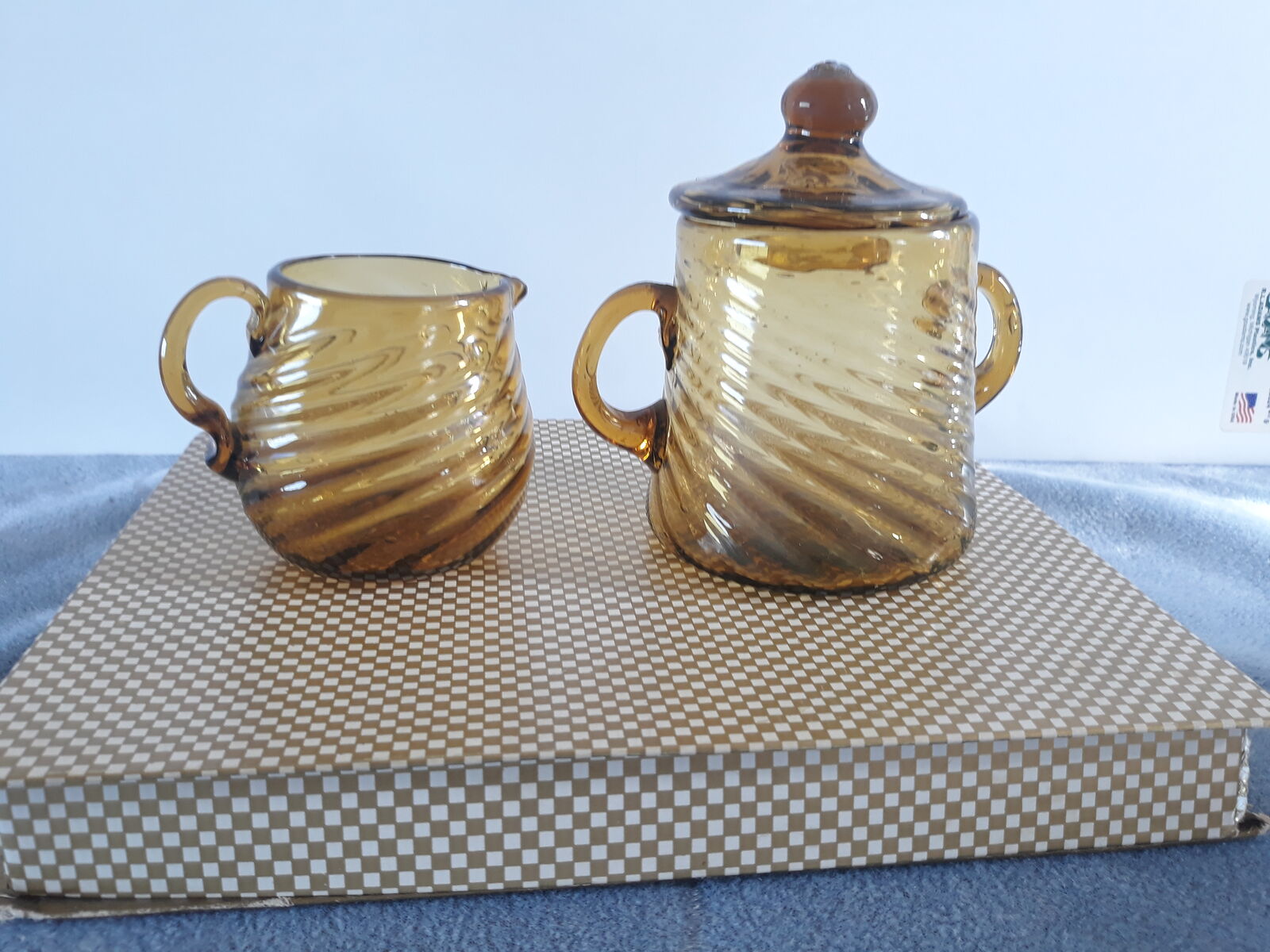 Hand blown glass set of cream and sugar dishes