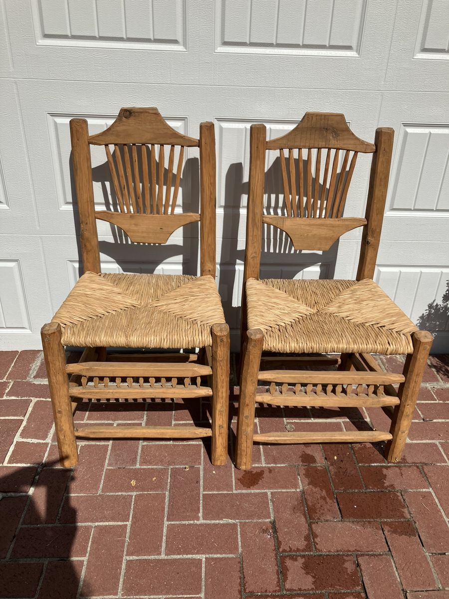 Hand made wicker seat wood chairs