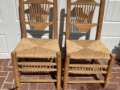 Hand made wicker seat wood chairs