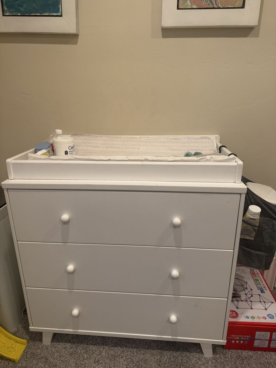 White 3-Drawer Dresser with Removable Changing Table Top - Baby Nursery Furniture