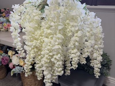 7 White Wisteria Hanging Flower Stems – Brand New – Wedding Decor
