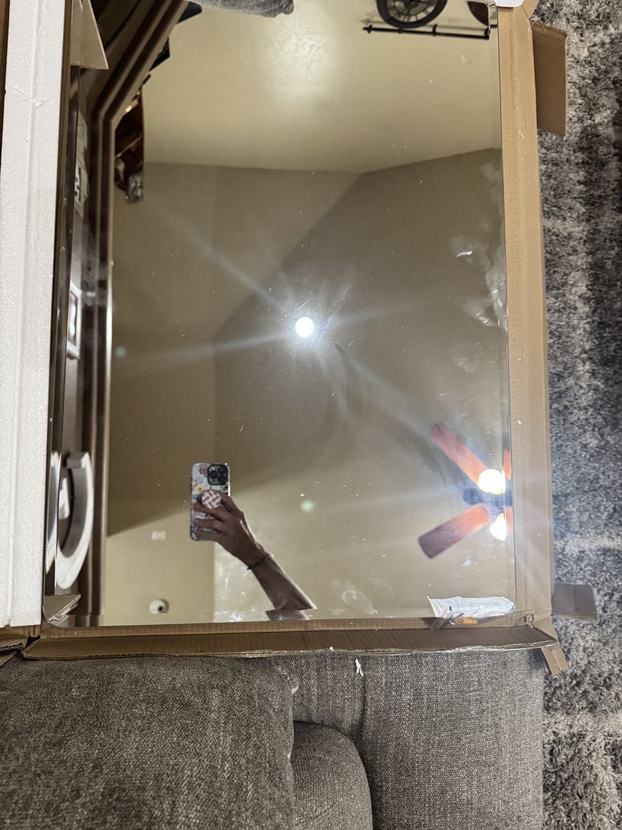 Frameless Wall Mirror with Rounded Corners and Mounting Brackets