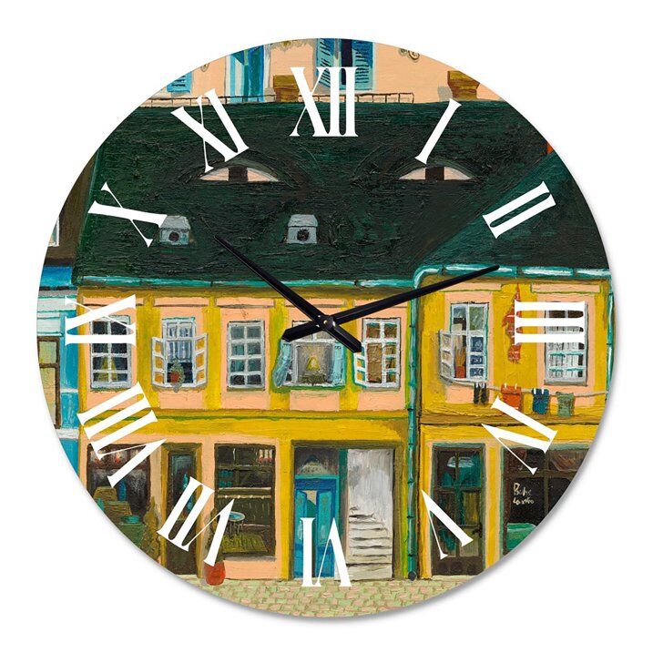 DesignQ 36x36 'Yellow Facade Of Houses In Street In Paris' French Country Wall Clock
