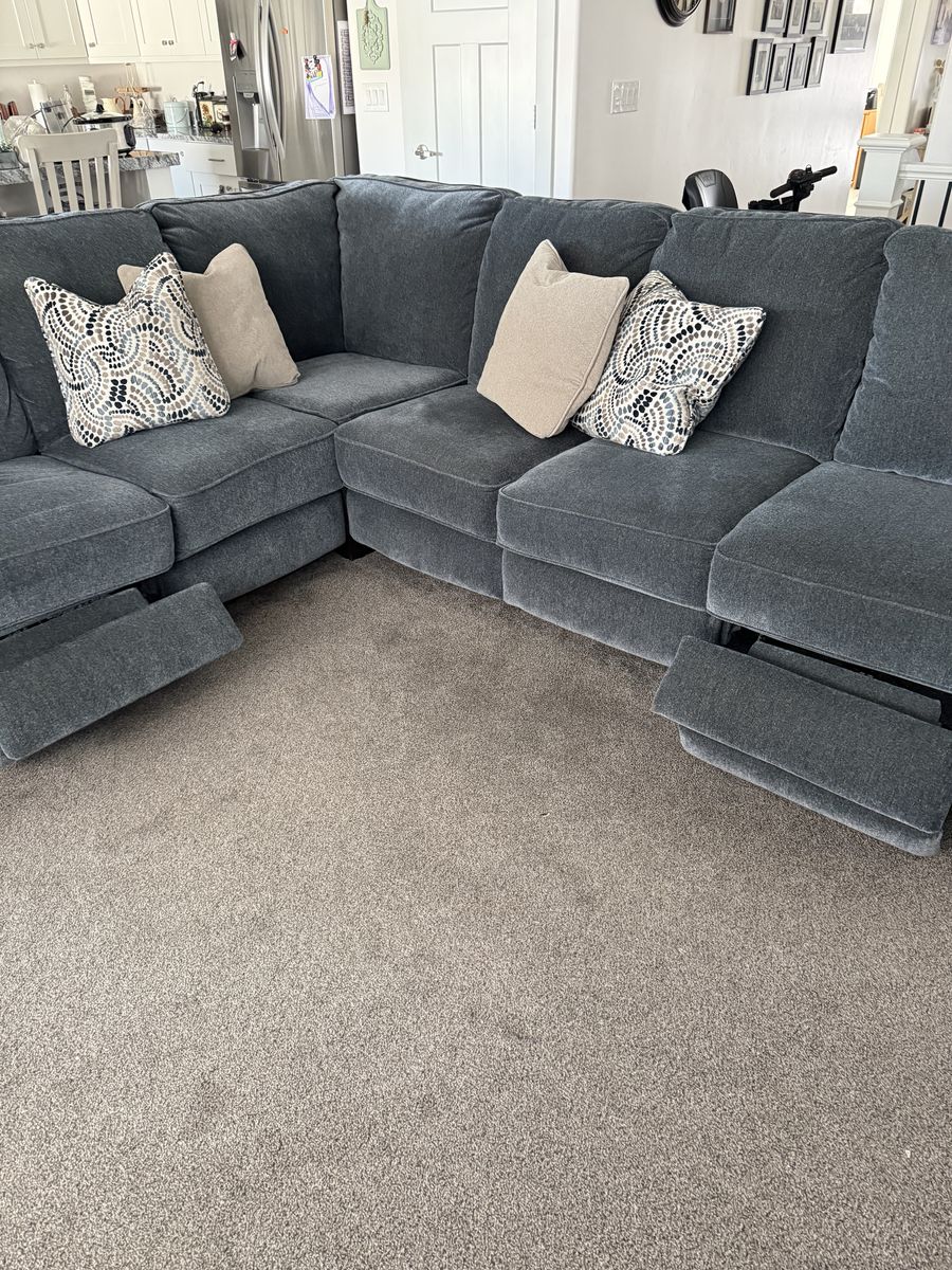 Electric reclining sectional and matching reclining chair