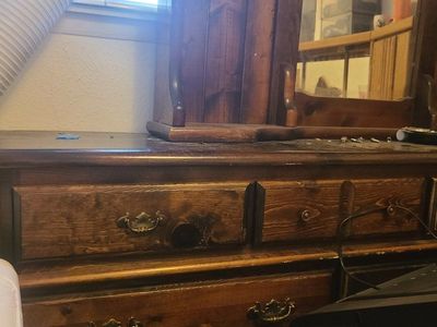 Vintage Solid Wood Dresser with Mirror - Dark Oak Finish, 4 Drawers