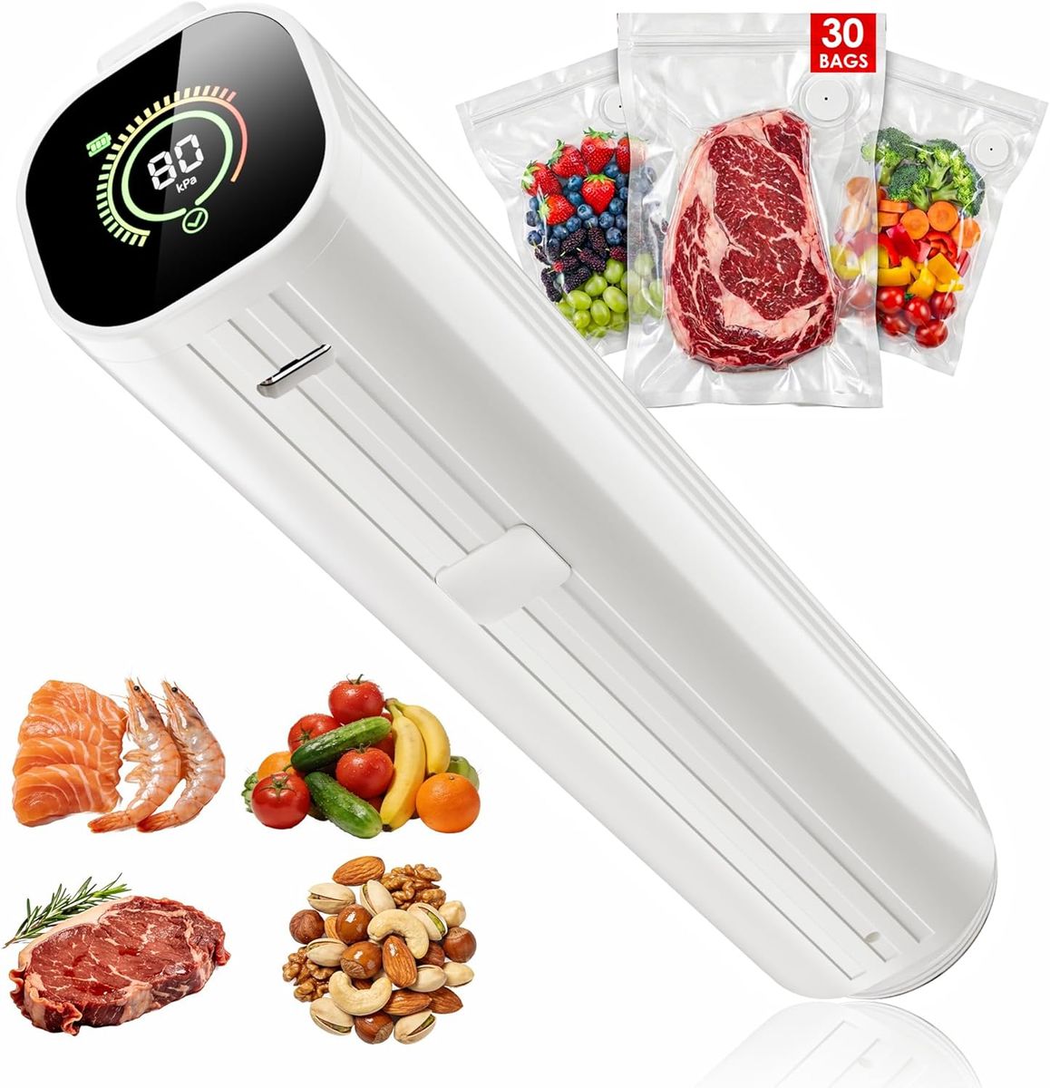 NEW Compact Vacuum Sealer for Food (Vacuum Sealer Machine + 30 Reusable Vacuum Bags) Powerful Handheld