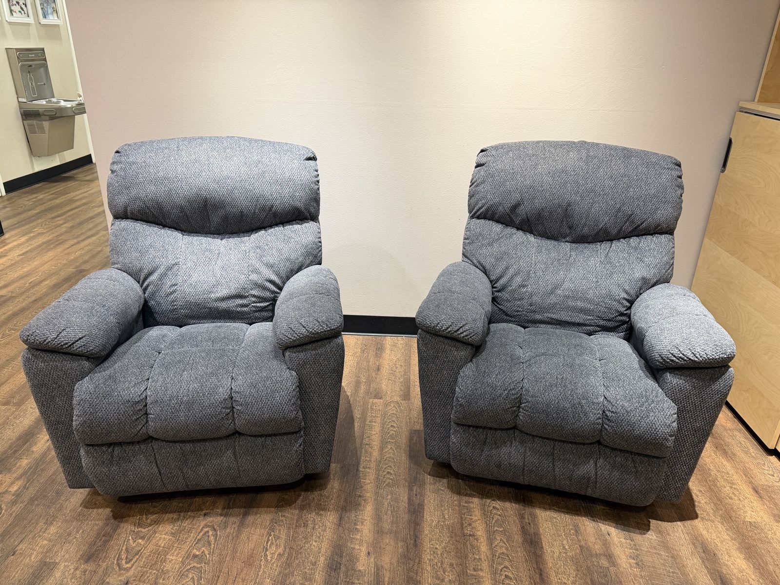 Pair of Gray Fabric Manual Reclining Armchairs