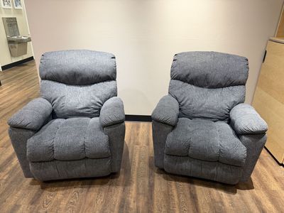 Pair of Gray Fabric Manual Reclining Armchairs