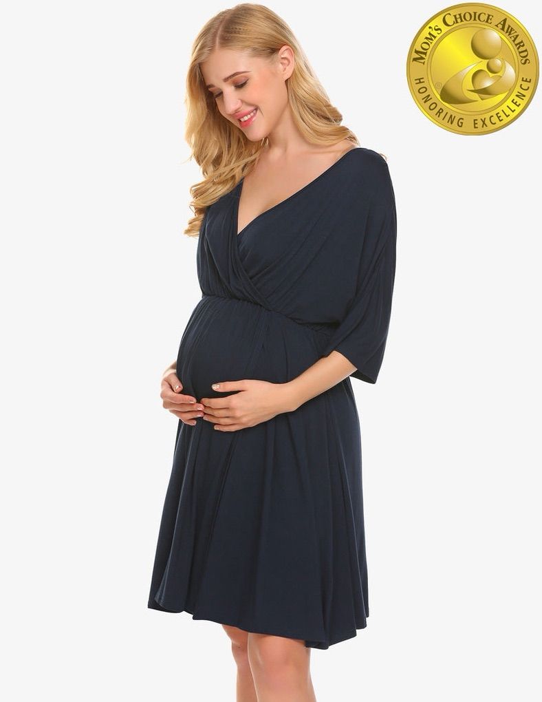 (11) Small Navy Maternity Dress Nursing Nightgown