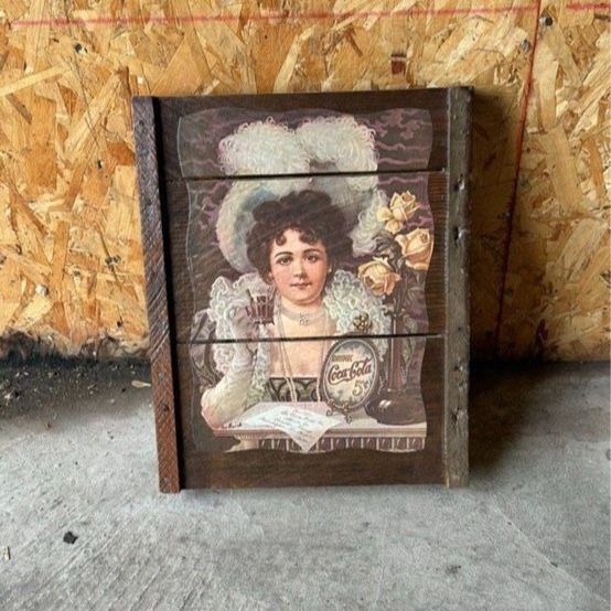 Vintage Style Coca-Cola Wooden Wall Art Sign featuring Edwardian Woman