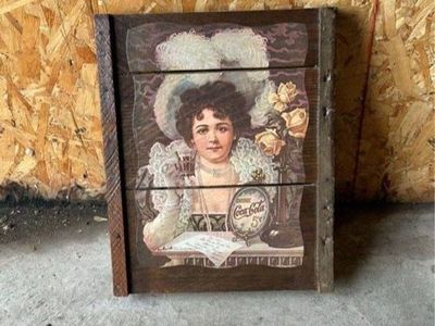 Vintage Style Coca-Cola Wooden Wall Art Sign featuring Edwardian Woman