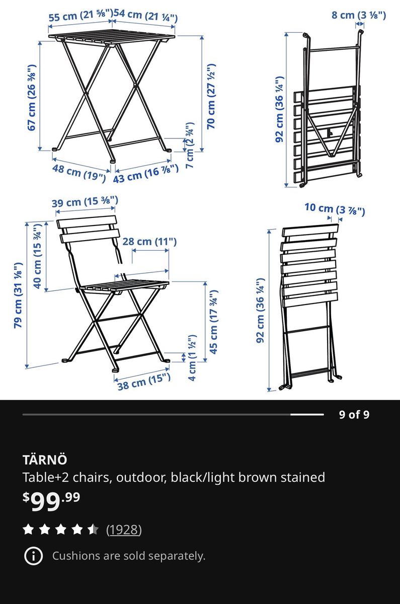 Ikea TÄRNÖ Outdoor Table & 2 Chairs Set Furniture