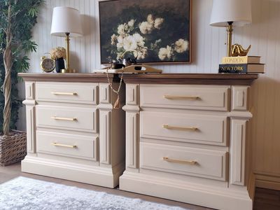 XL Beige & Walnut 3 Drawer Nightstands