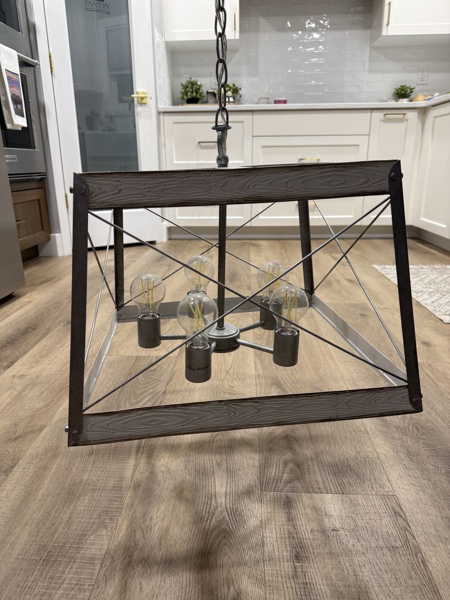 Progress Lighting Bradberry 5 -Light Antique White with Galvanized Accents Farmhouse Square Medium Hanging Pendant Light