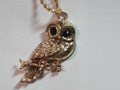 GOLD OWL NECKLACE...WITH SPARKLY RHINESTONES