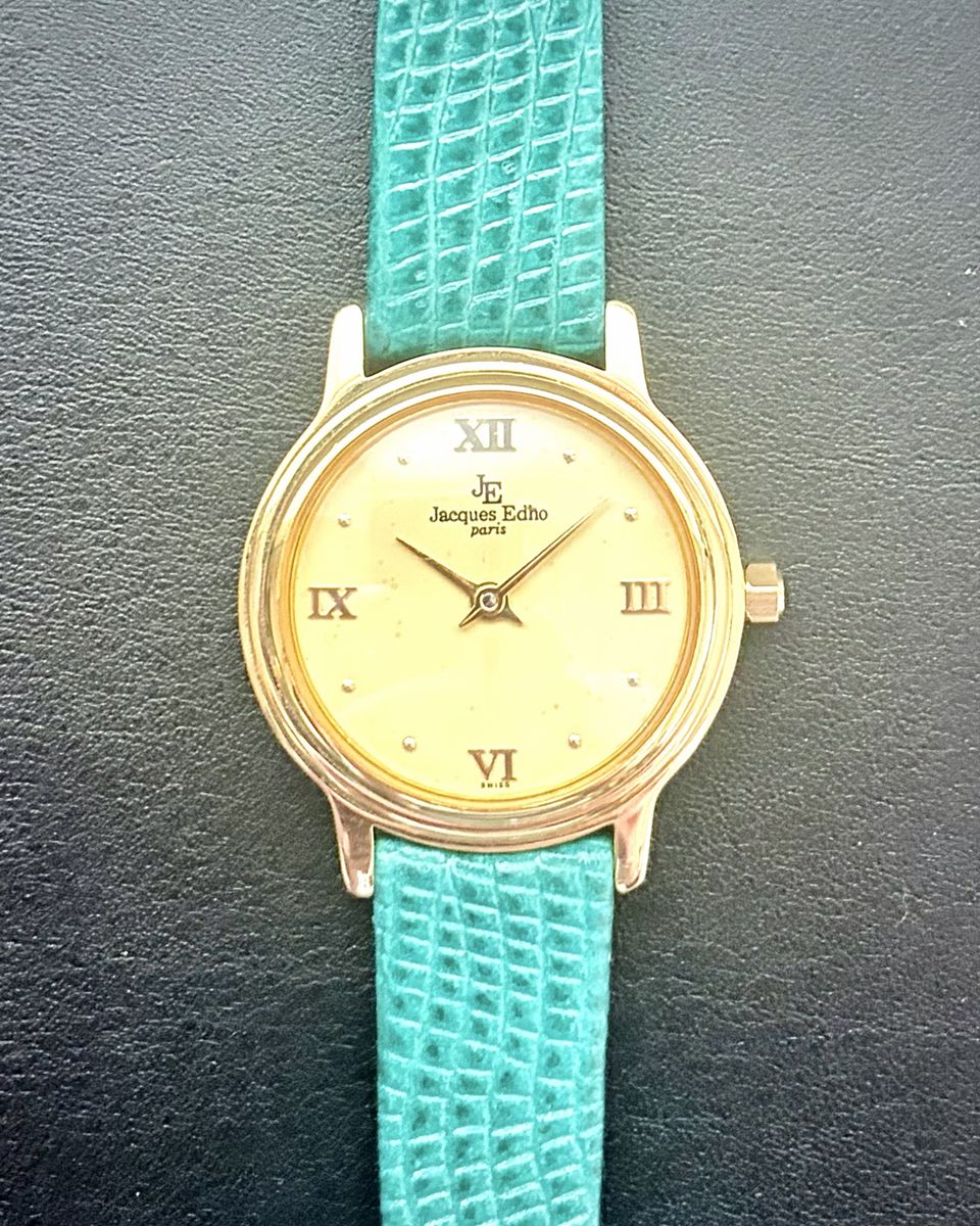 18k Gold Plated Jacques Edho Paris Women’s Watch JE-9102 Roman Numeral Quartz Turquoise/Green Strap