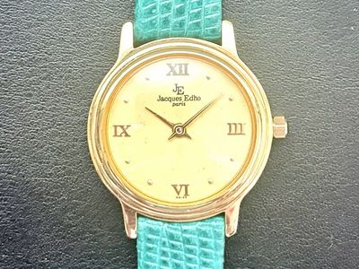 18k Gold Plated Jacques Edho Paris Women’s Watch JE-9102 Roman Numeral Quartz Turquoise/Green Strap
