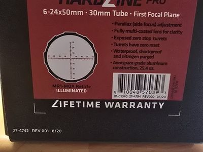 Crimson Trace Hardline Pro 6-24x50mm FFP Illuminated MR1-MOA Reticle Rifle Scope