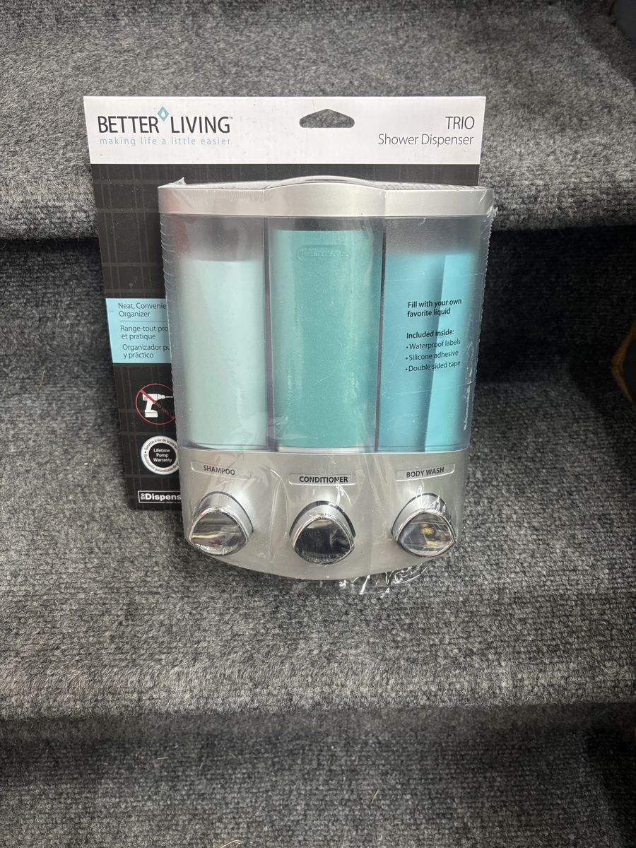 Better Living TRIO 3-Chamber Wall-Mount Shower Dispenser for Shampoo, Conditioner, Body Wash