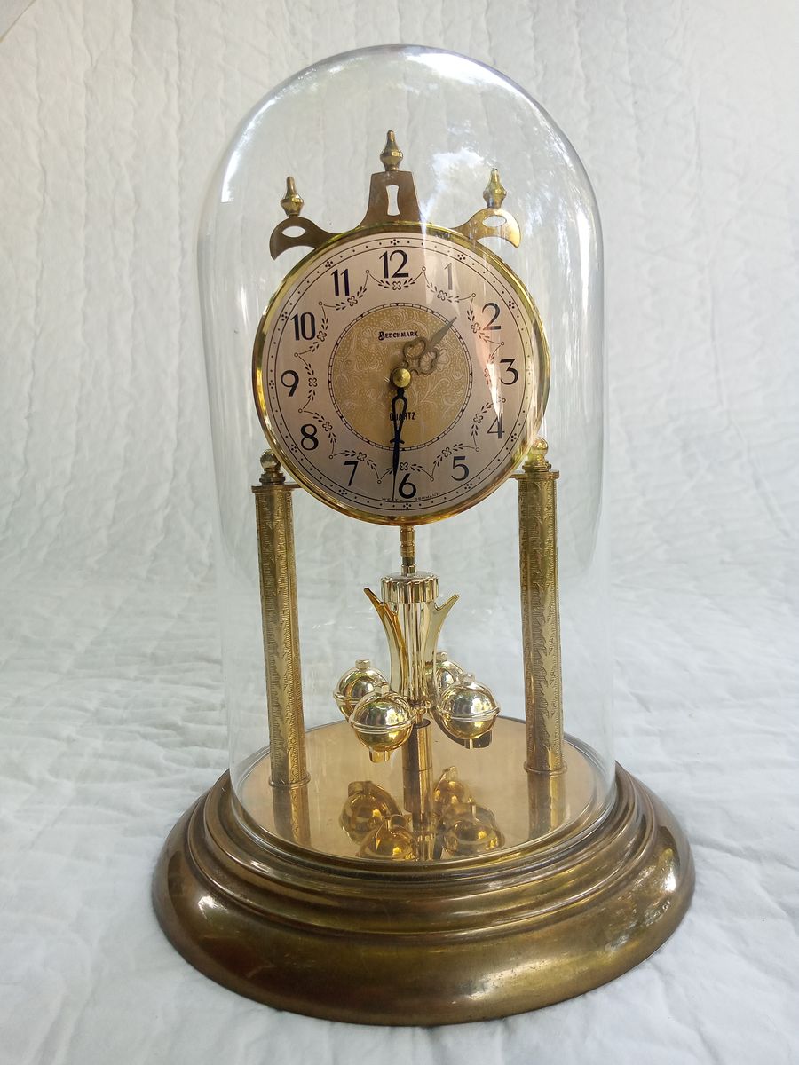 Vintage Benchmark Anniversary Clock with Glass Dome