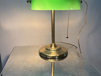 Vintage Brass Banker's Lamp with Green Glass Shade
