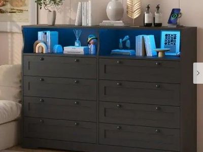 New - Huloretions 55" Black 8 Drawer Bedroom Dresser w/ Charging Station