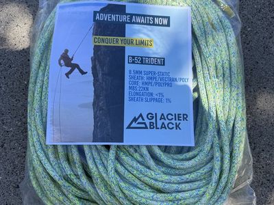Glacier Black B-52 Trident 8.5mm Super-Static Climbing Rope - New